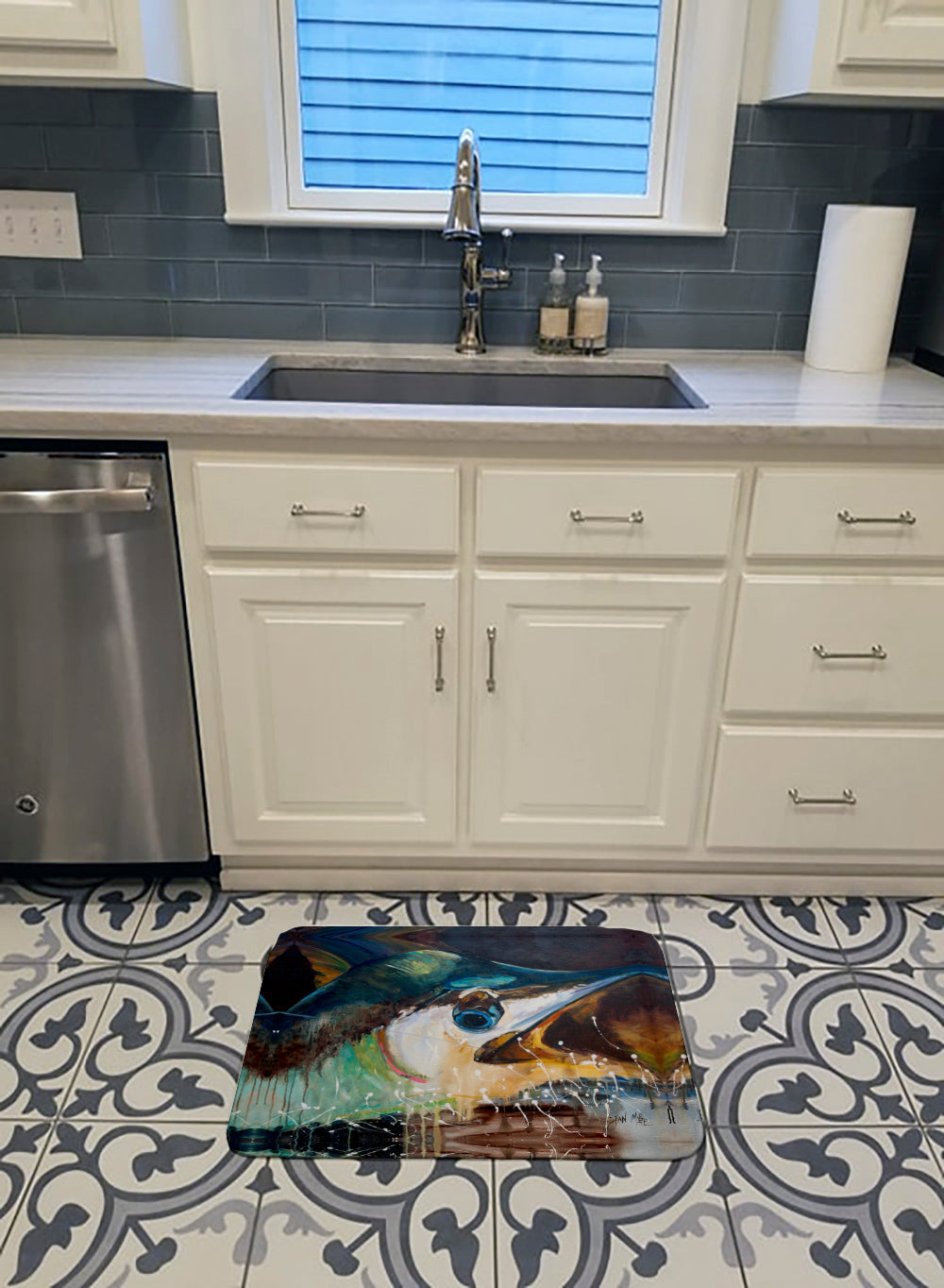 Blue Marlin Memory Foam Kitchen Mat Machine Washable Anti-Fatigue Cushion Comfort Bath or Kitchen Rug