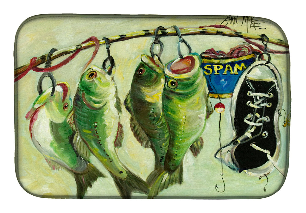 Recession Food Fish caught with Spam Dish Drying Mat Absorbent Dish Drying Mat Pad for Kitchen Counter Dish Drainer Mat for Countertop, 14 x 21", Multicolor