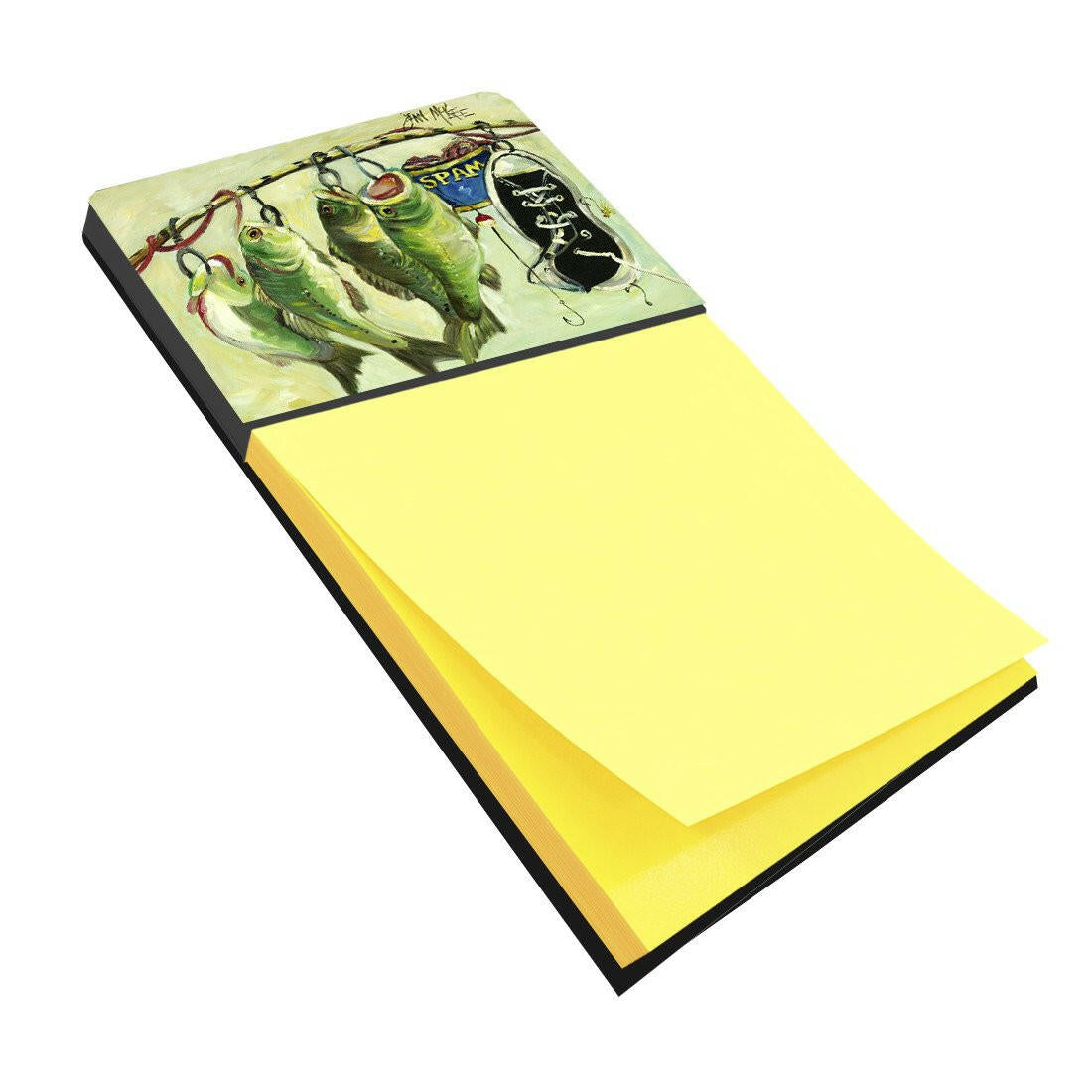 Recession Food Fish caught with Spam Watercolor Sticky Note Holder Refillable Dispenser Desk Accessory 3x3 Pad Gift
