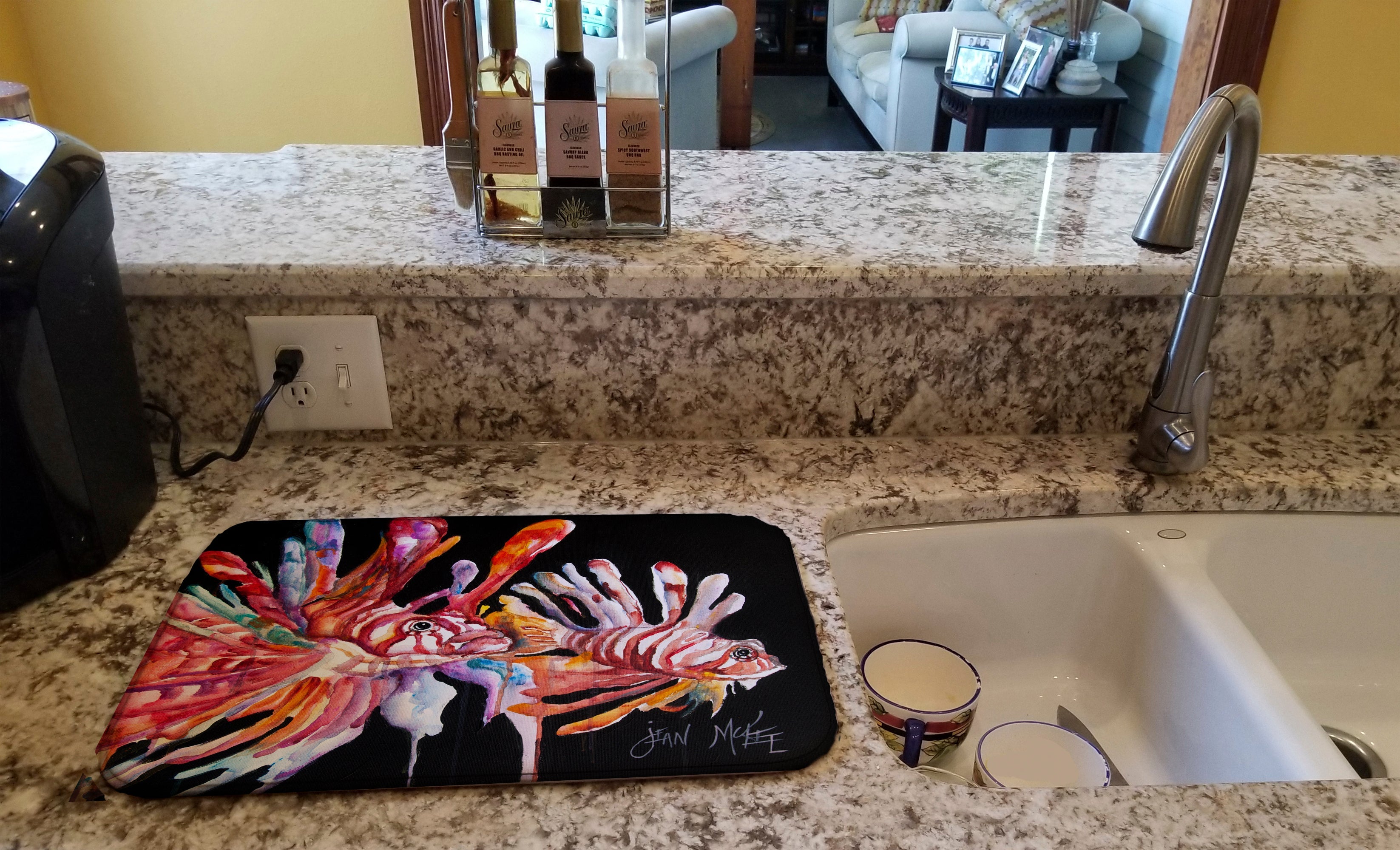 Lionfish Dish Drying Mat Absorbent Dish Drying Mat Pad for Kitchen Counter Dish Drainer Mat for Countertop, 14 x 21", Multicolor