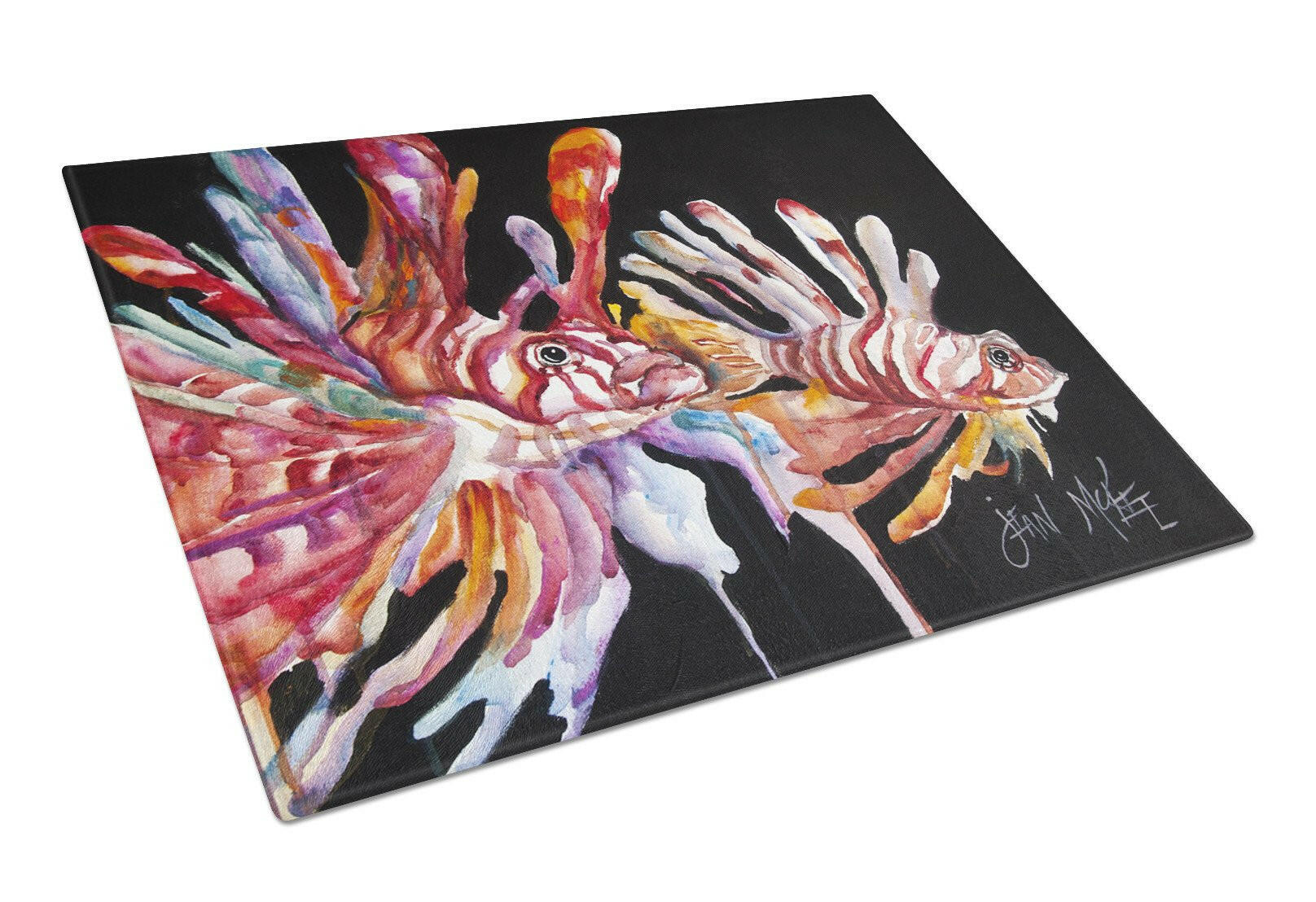 Lionfish Cutting Board Tempered Glass Kitchen Cutting Surface, Heat Resistant Chopping, Non-Slip Feet, Food Prep & Serving