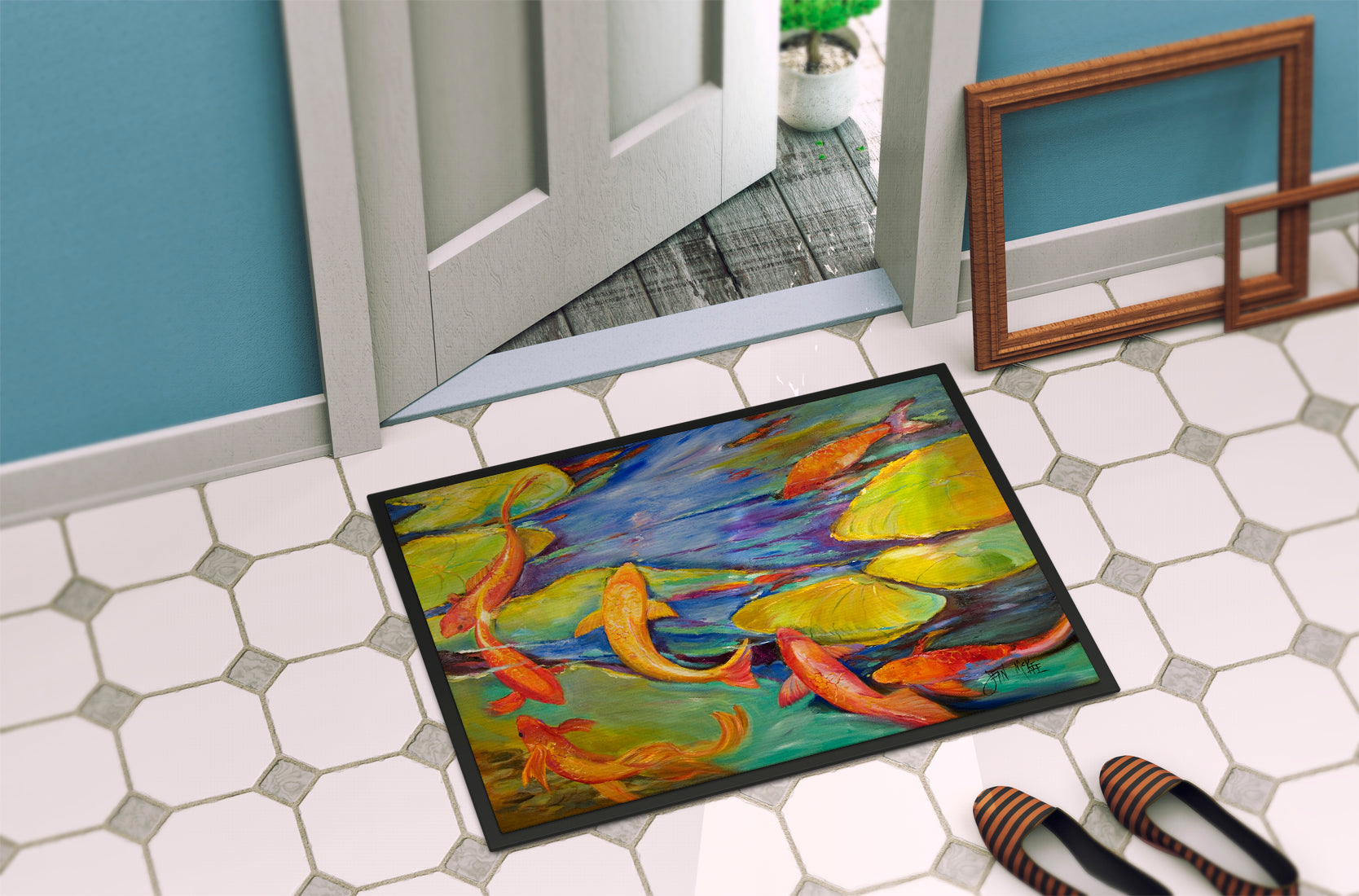 Koi Doormat Indoor Outdoor 24H X 36W Front Door Mat Rugs for Entryway, Non Slip Washable Low Pile,