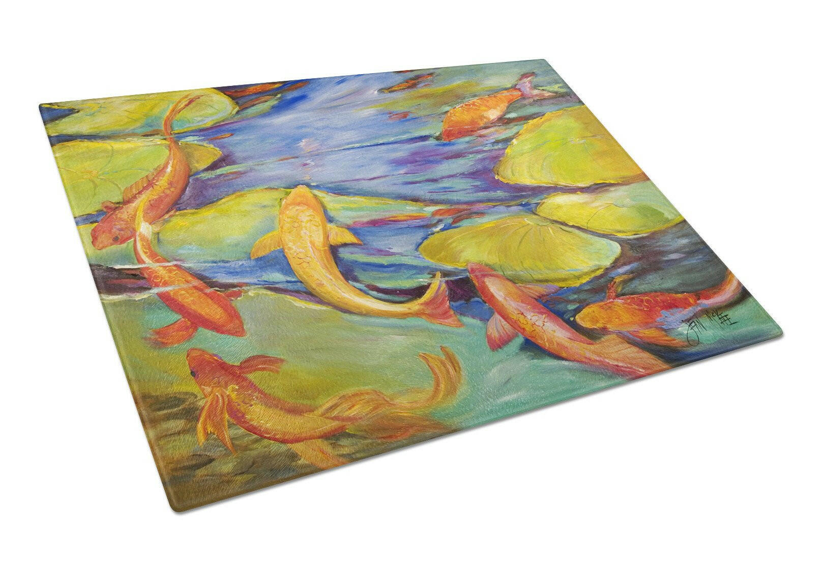 Koi Cutting Board Tempered Glass Kitchen Cutting Surface, Heat Resistant Chopping, Non-Slip Feet, Food Prep & Serving