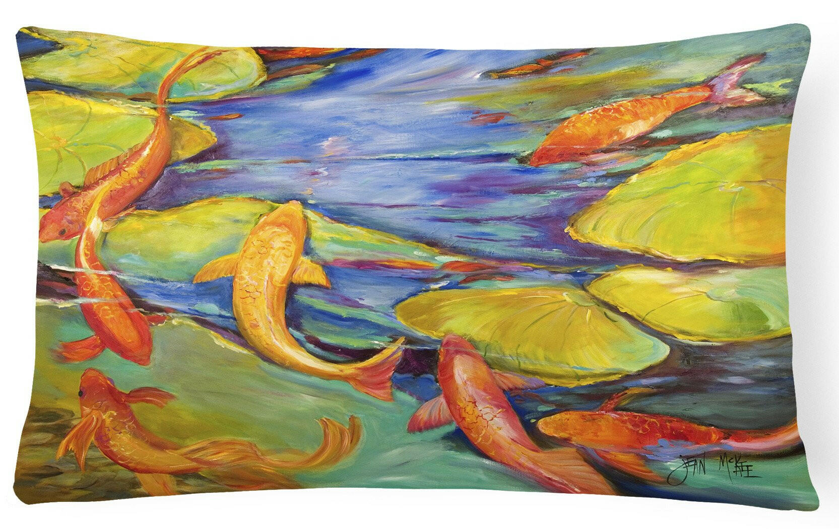 Koi Decorative Throw Pillow 12x16 Indoor Outdoor Accent Cushion, Fabric Cover with Insert for Sofa, Bed, Porch & Living Room