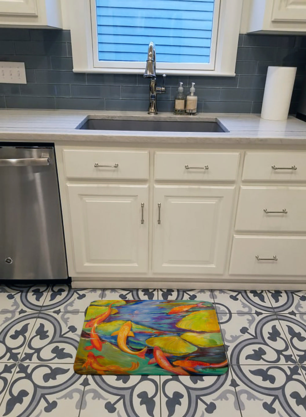 Koi Memory Foam Kitchen Mat Machine Washable Anti-Fatigue Cushion Comfort Bath or Kitchen Rug