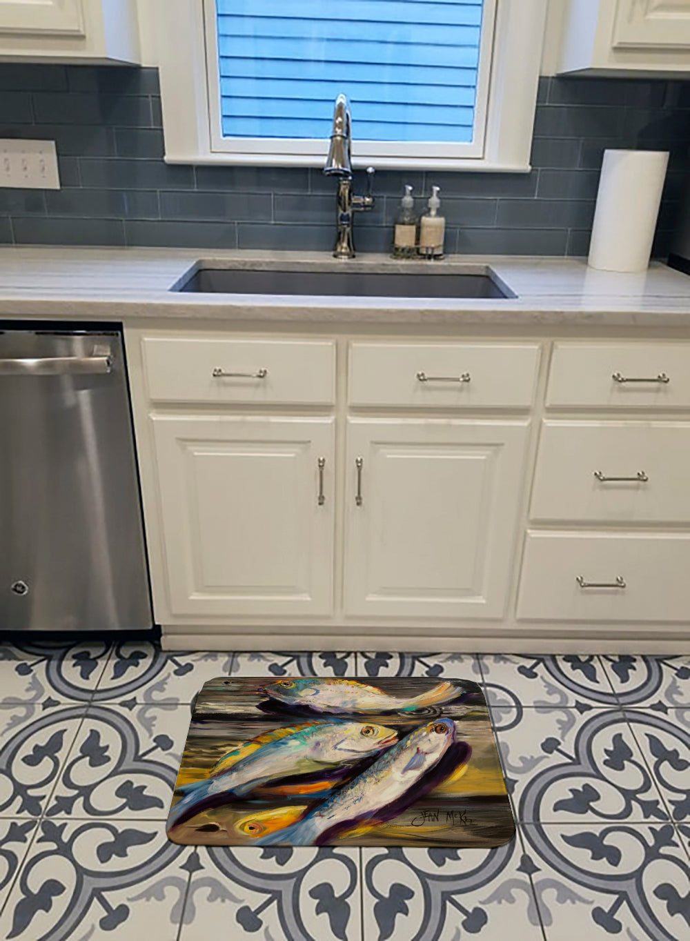 Fish on the Dock Memory Foam Kitchen Mat Machine Washable Anti-Fatigue Cushion Comfort Bath or Kitchen Rug