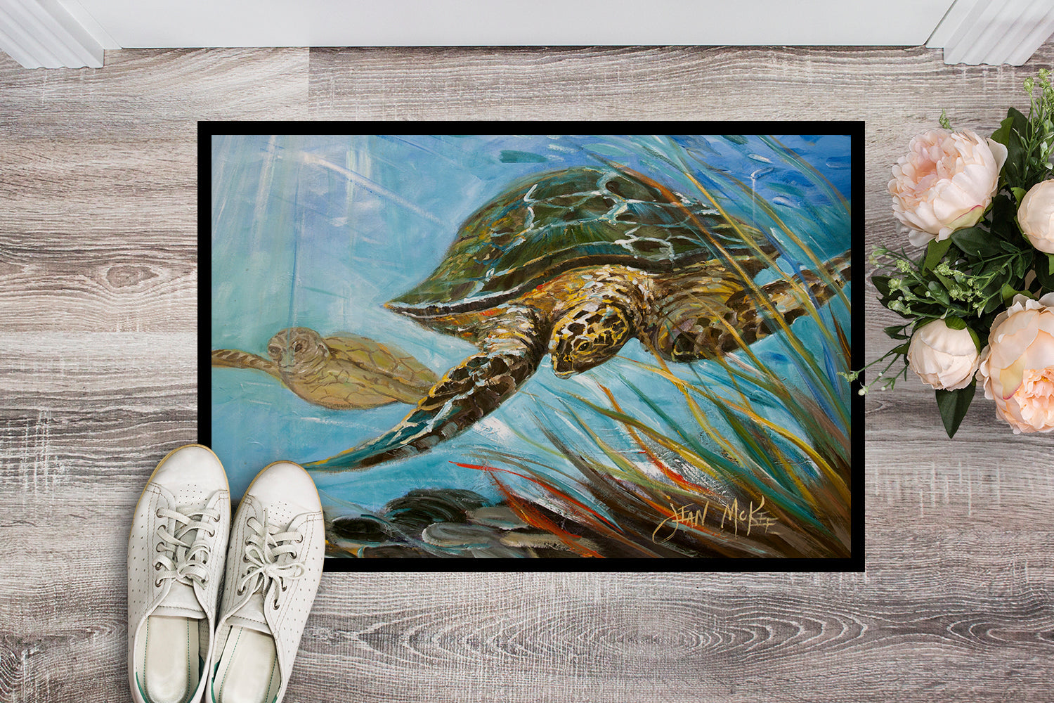 Loggerhead Sea Turtle Doormat Indoor Outdoor 24H X 36W Front Door Mat Rugs for Entryway, Non Slip Washable Low Pile,