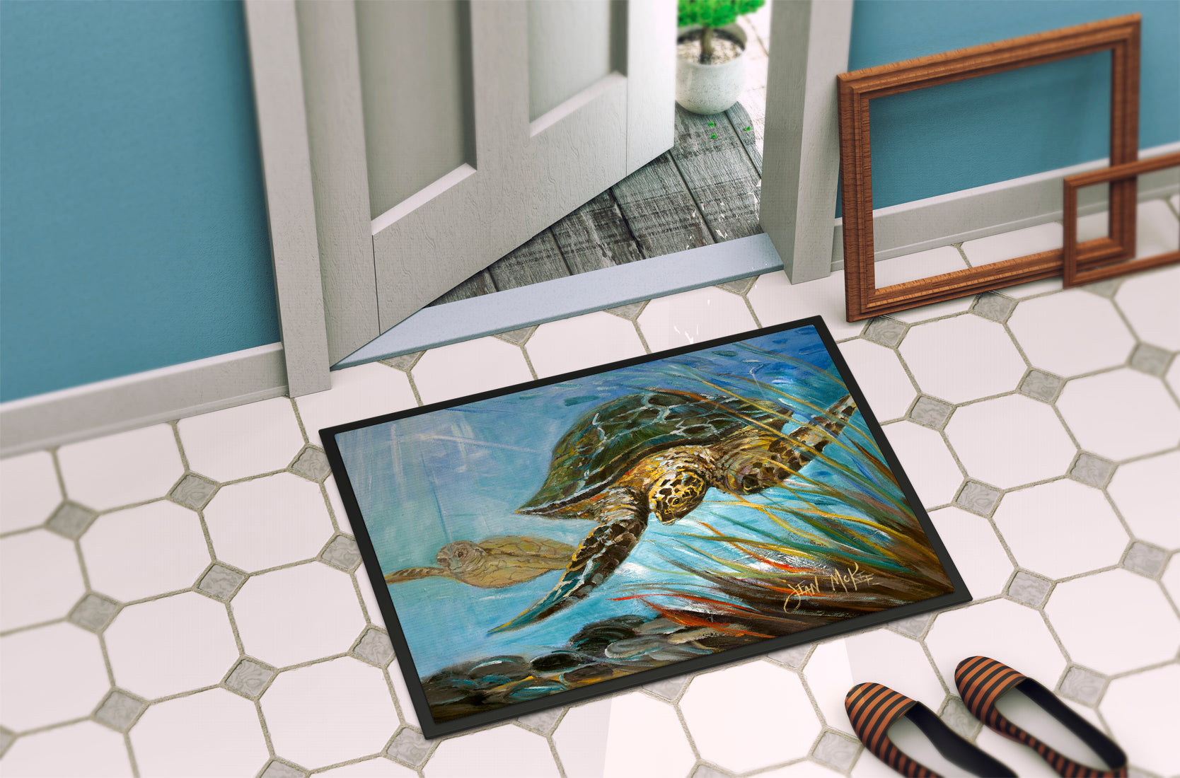 Loggerhead Sea Turtle Doormat Indoor Outdoor 24H X 36W Front Door Mat Rugs for Entryway, Non Slip Washable Low Pile,