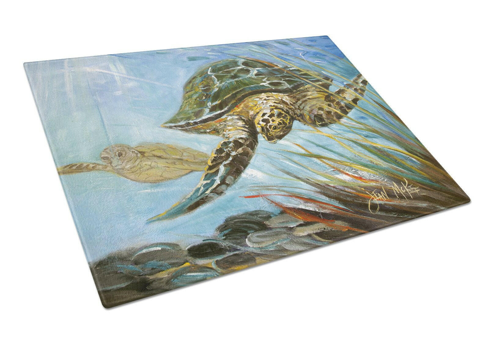 Loggerhead Sea Turtle Cutting Board Tempered Glass Kitchen Cutting Surface, Heat Resistant Chopping, Non-Slip Feet, Food Prep & Serving