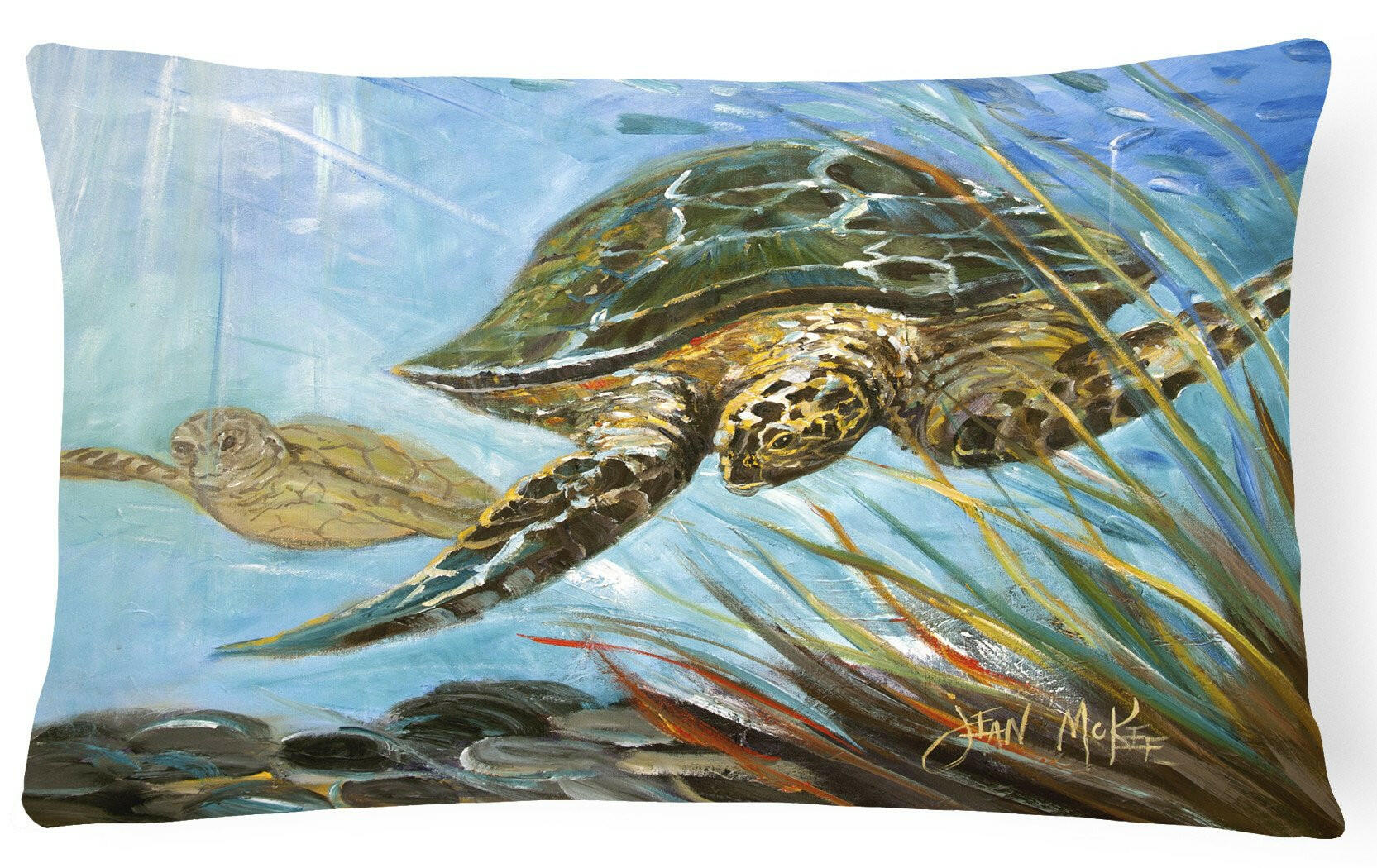 Loggerhead Sea Turtle Decorative Throw Pillow 12x16 Indoor Outdoor Accent Cushion, Fabric Cover with Insert for Sofa, Bed, Porch & Living Room
