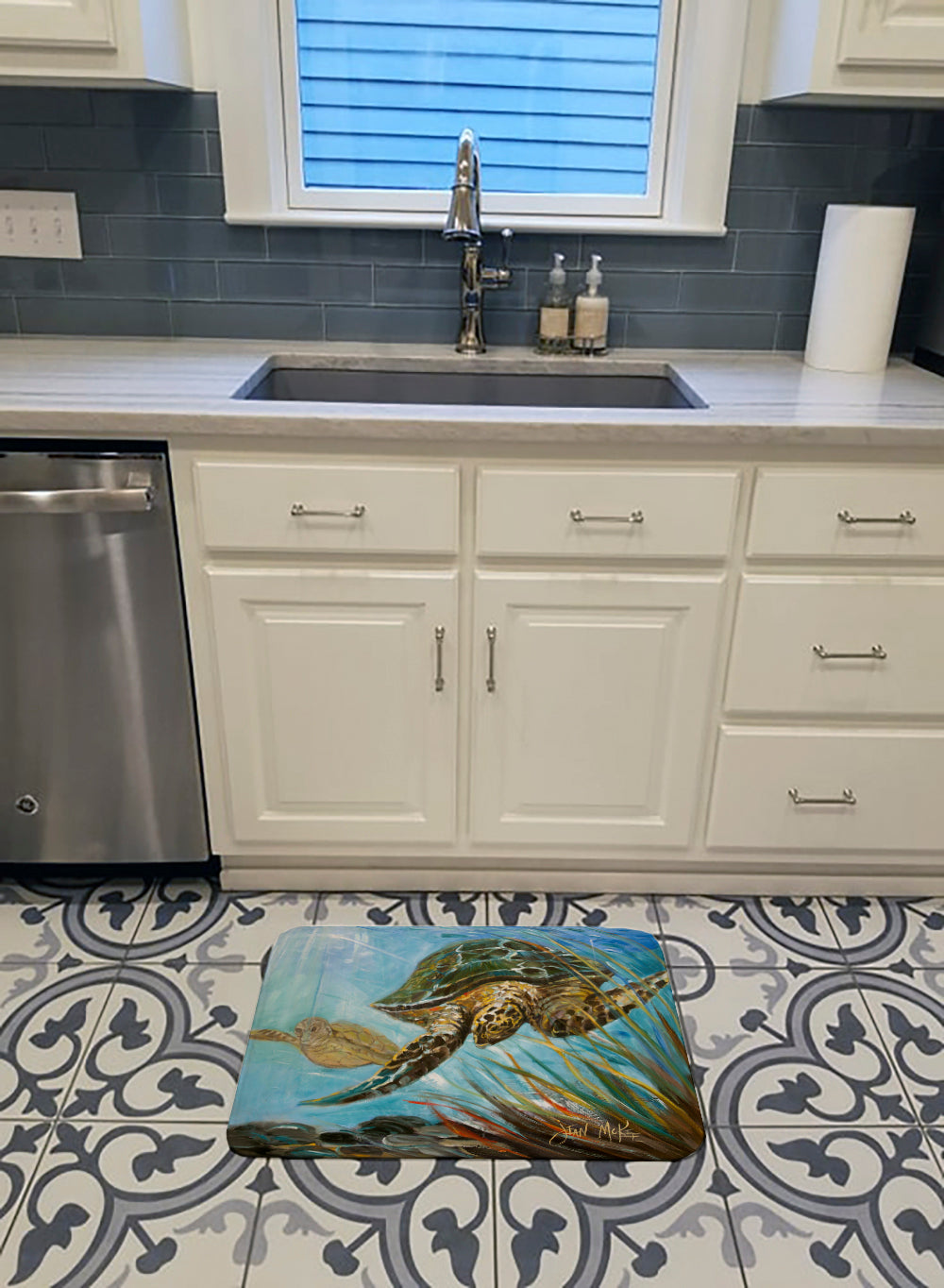 Loggerhead Sea Turtle Memory Foam Kitchen Mat Machine Washable Anti-Fatigue Cushion Comfort Bath or Kitchen Rug