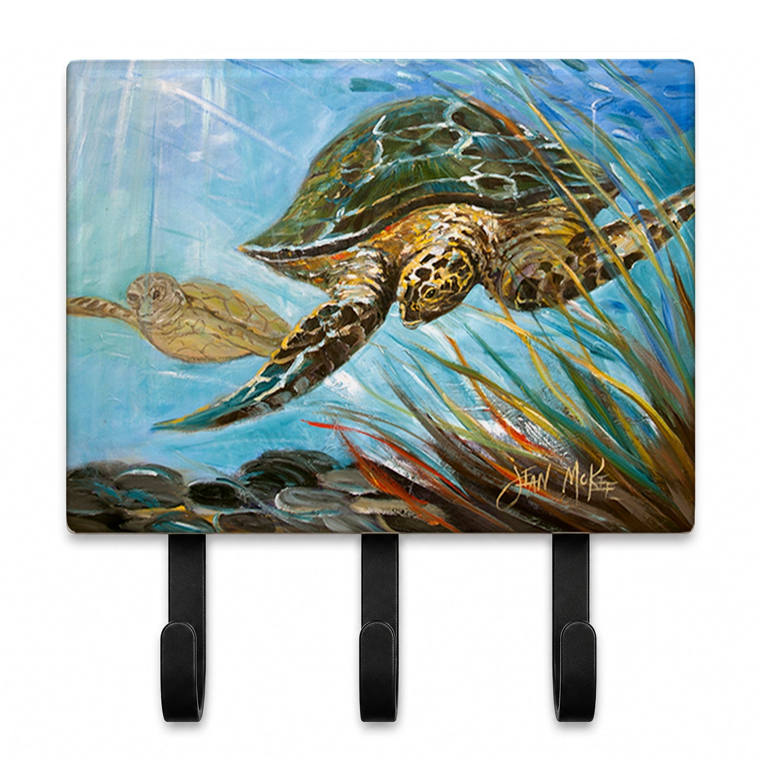 Loggerhead Sea Turtle Leash or Key Holder Wall Hooks, Coat Rack Wall Mount, for Hanging Keys, Towels, Aprons, Leashes