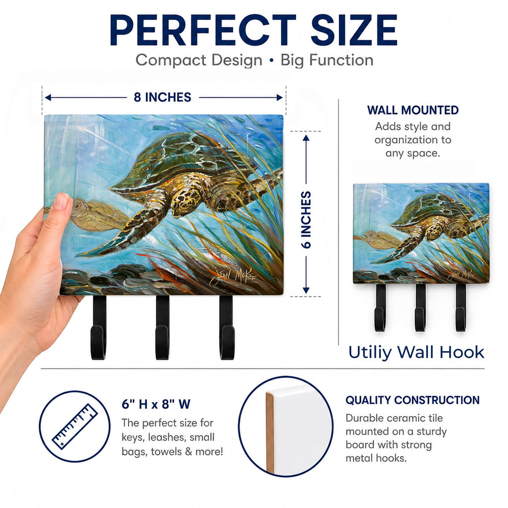 Loggerhead Sea Turtle Leash or Key Holder Wall Hooks, Coat Rack Wall Mount, for Hanging Keys, Towels, Aprons, Leashes