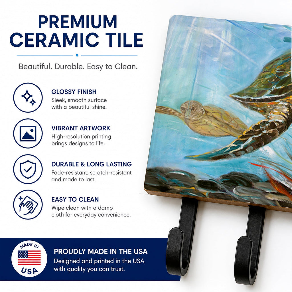 Loggerhead Sea Turtle Leash or Key Holder Wall Hooks, Coat Rack Wall Mount, for Hanging Keys, Towels, Aprons, Leashes