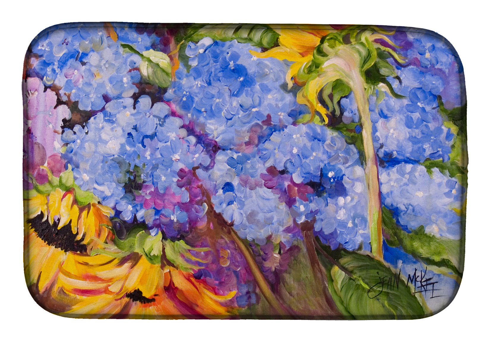 Hydrangeas and Sunflowers Dish Drying Mat Absorbent Dish Drying Mat Pad for Kitchen Counter Dish Drainer Mat for Countertop, 14 x 21", Multicolor