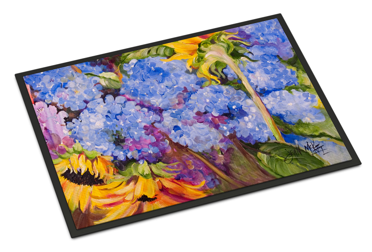Hydrangeas and Sunflowers Doormat Indoor Outdoor 24H X 36W Front Door Mat Rugs for Entryway, Non Slip Washable Low Pile,