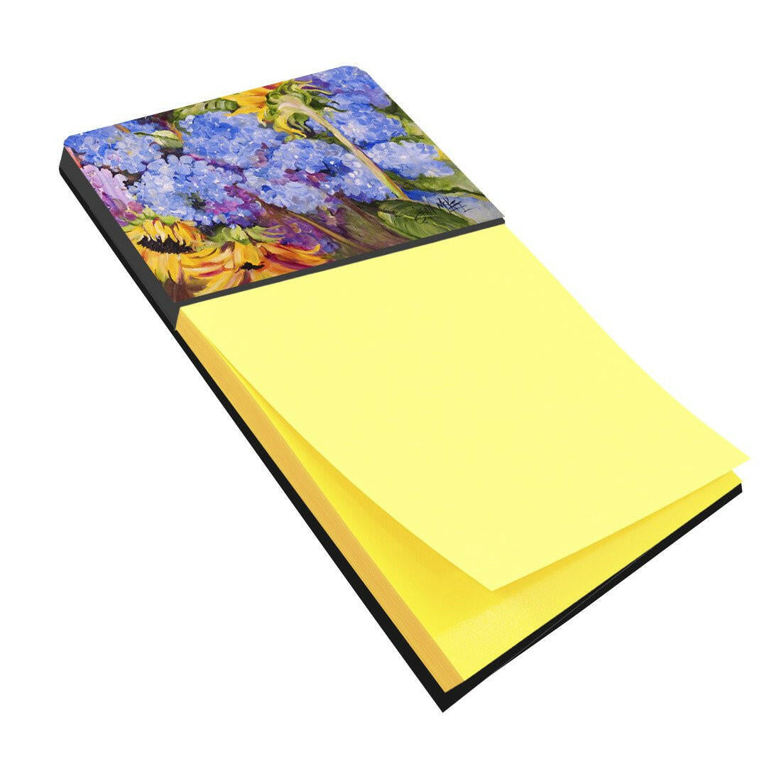 Hydrangeas and Sunflowers Watercolor Sticky Note Holder Refillable Dispenser Desk Accessory 3x3 Pad Gift