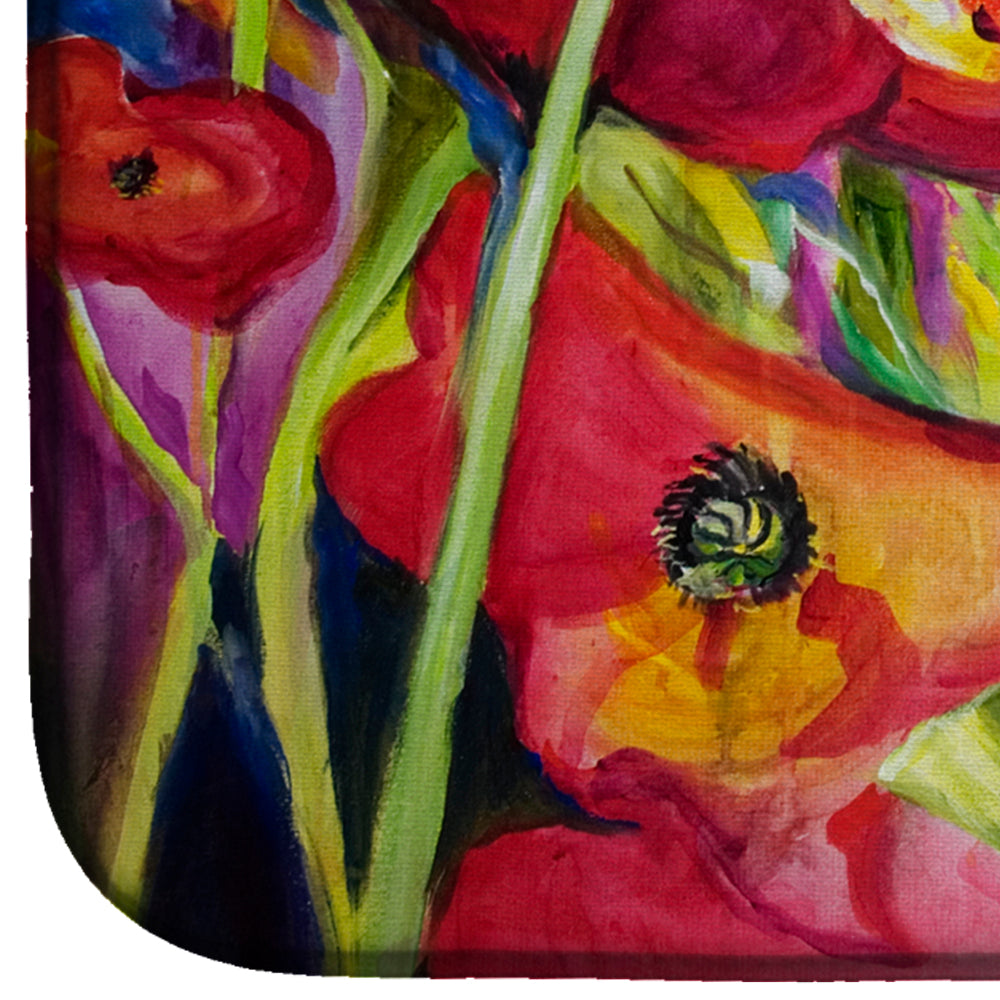 Red Poppies Dish Drying Mat Absorbent Dish Drying Mat Pad for Kitchen Counter Dish Drainer Mat for Countertop, 14 x 21", Multicolor