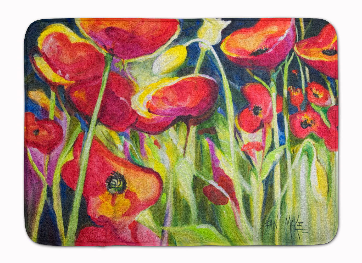 Red Poppies Memory Foam Kitchen Mat Machine Washable Anti-Fatigue Cushion Comfort Bath or Kitchen Rug