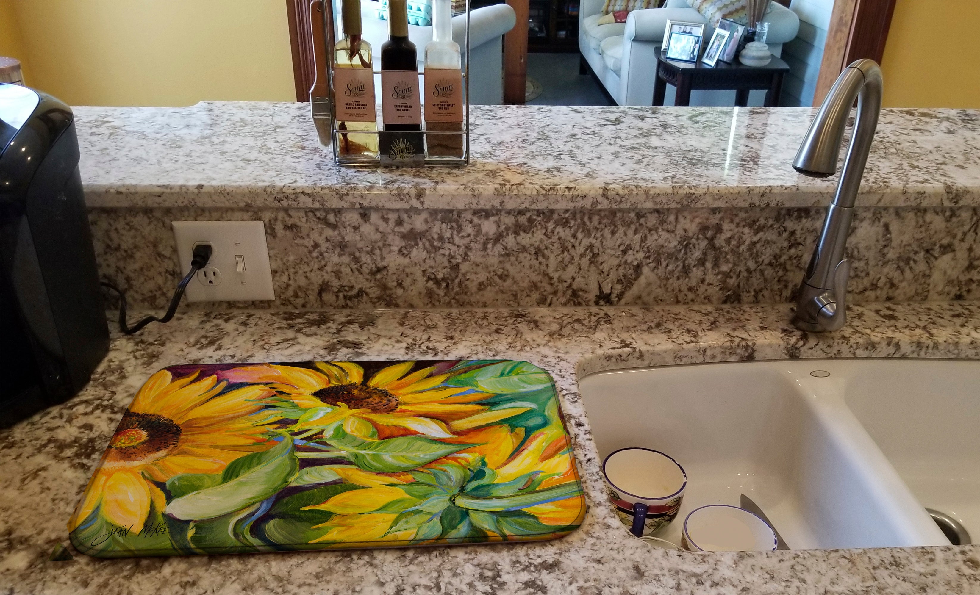 Sunflowers Dish Drying Mat Absorbent Dish Drying Mat Pad for Kitchen Counter Dish Drainer Mat for Countertop, 14 x 21", Multicolor