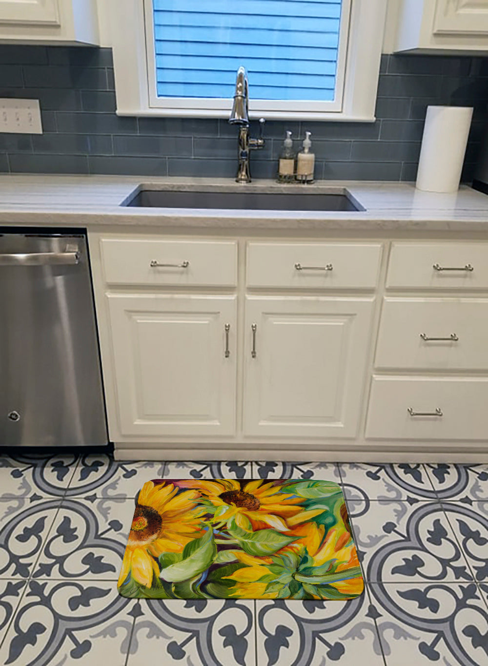 Sunflowers Memory Foam Kitchen Mat Machine Washable Anti-Fatigue Cushion Comfort Bath or Kitchen Rug