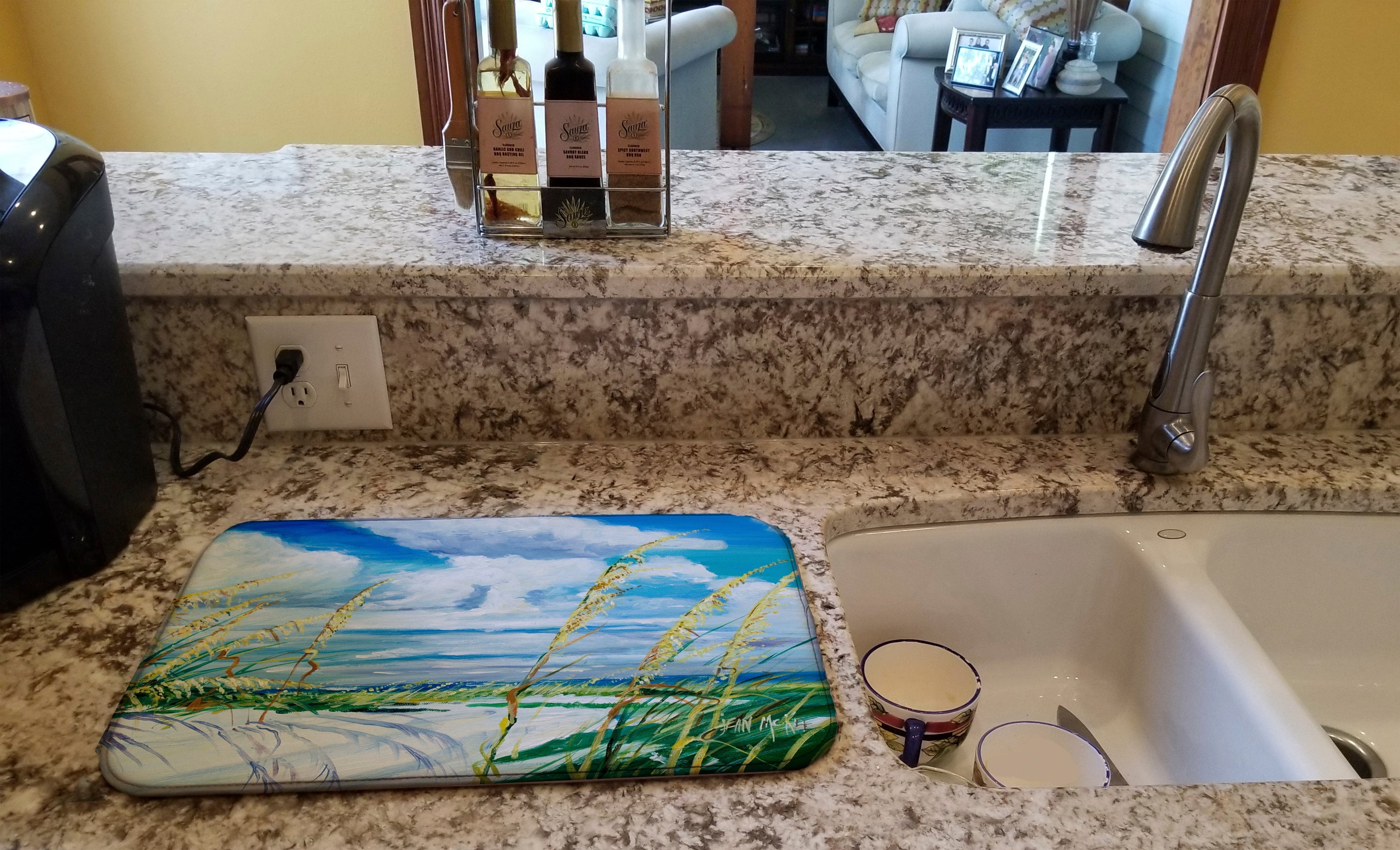 Sea Oats Dish Drying Mat Absorbent Dish Drying Mat Pad for Kitchen Counter Dish Drainer Mat for Countertop, 14 x 21", Multicolor