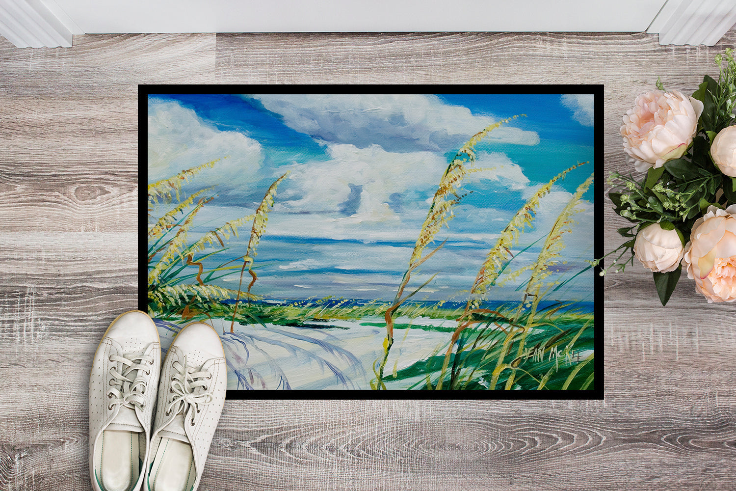 Sea Oats Doormat Indoor Outdoor 24H X 36W Front Door Mat Rugs for Entryway, Non Slip Washable Low Pile,