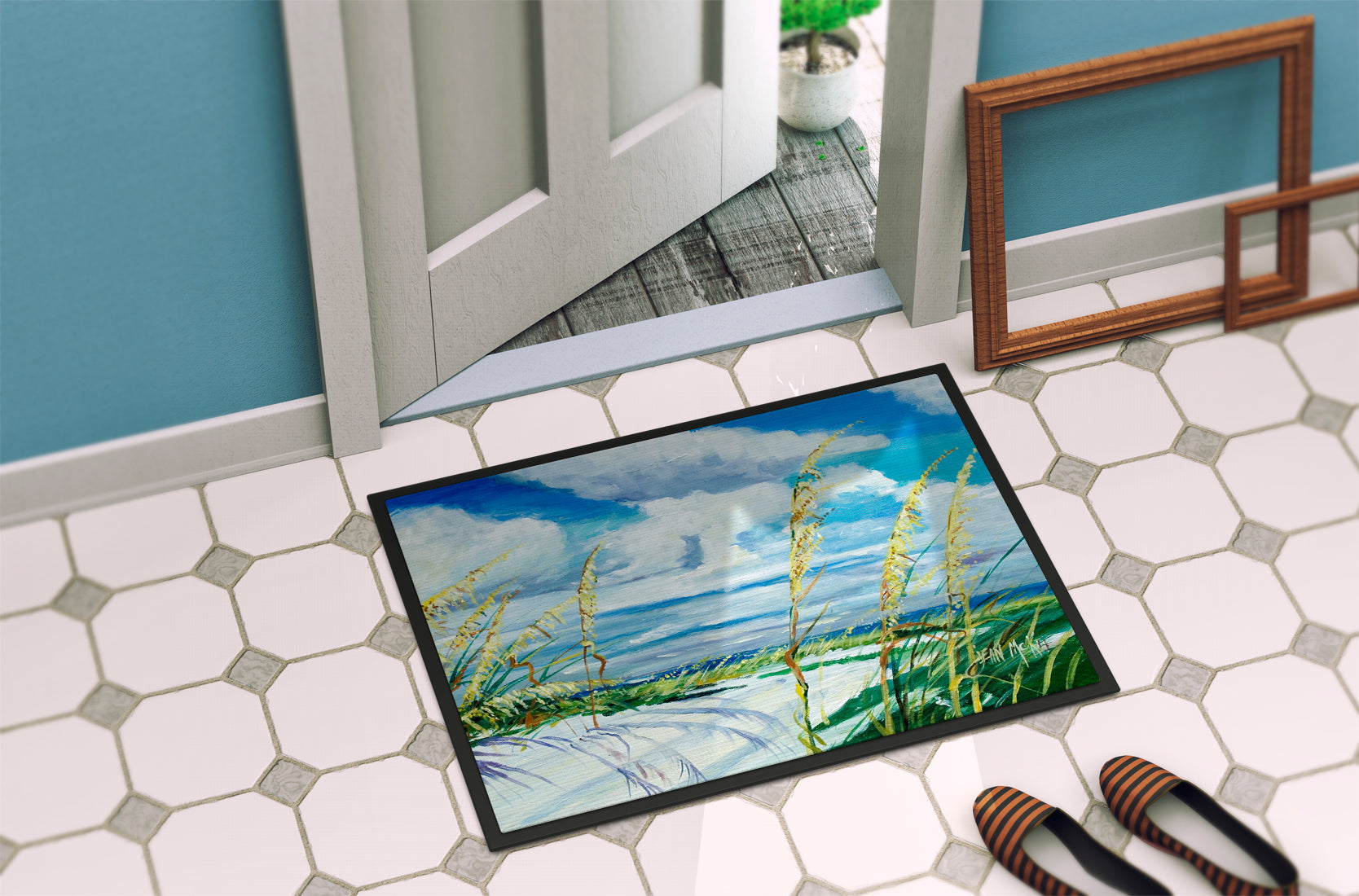 Sea Oats Doormat Indoor Outdoor 24H X 36W Front Door Mat Rugs for Entryway, Non Slip Washable Low Pile,