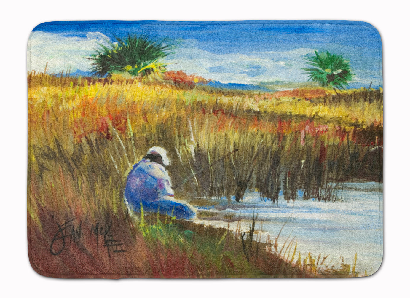 Fisherman on the Bank Memory Foam Kitchen Mat Machine Washable Anti-Fatigue Cushion Comfort Bath or Kitchen Rug