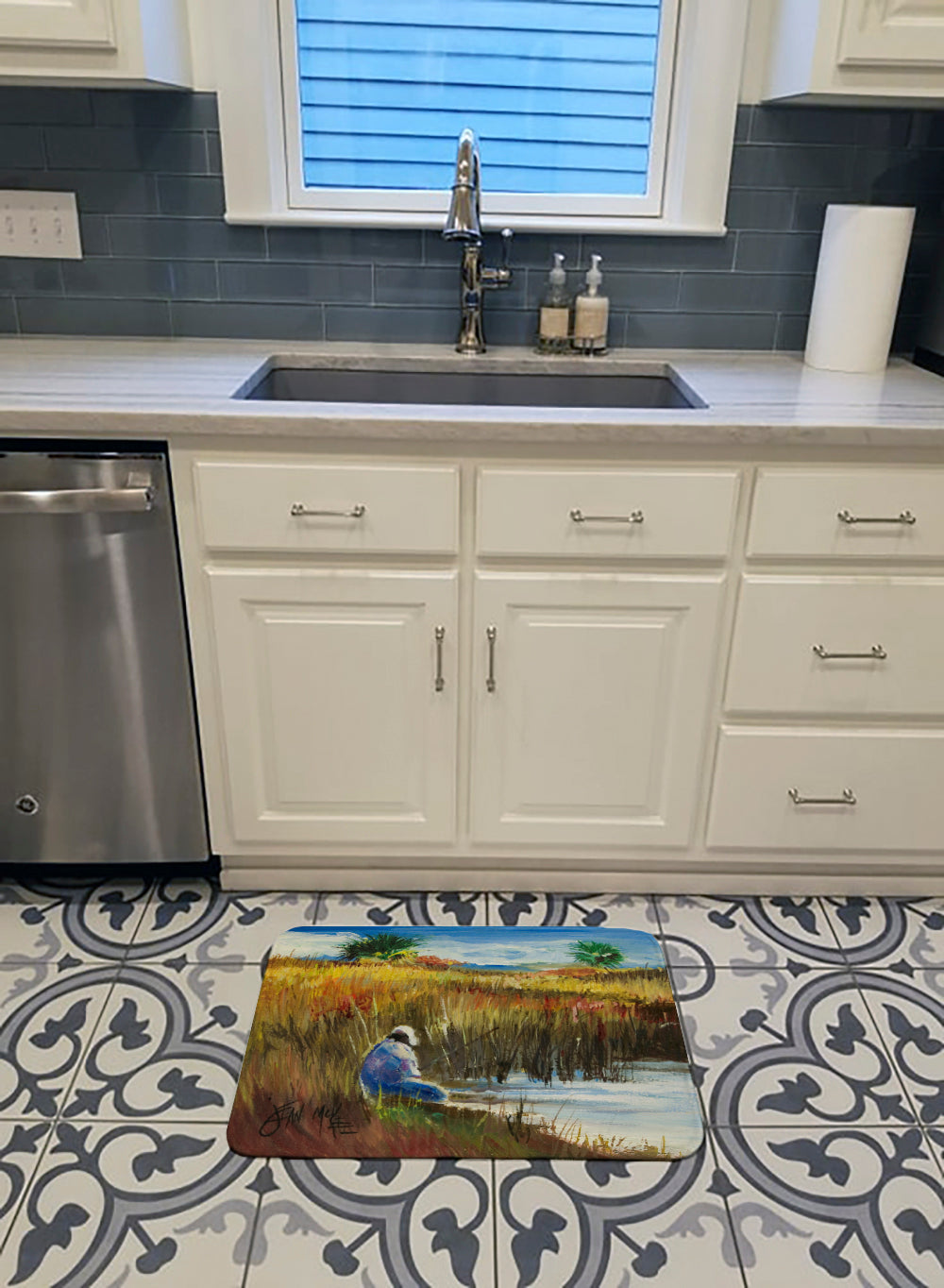 Fisherman on the Bank Memory Foam Kitchen Mat Machine Washable Anti-Fatigue Cushion Comfort Bath or Kitchen Rug