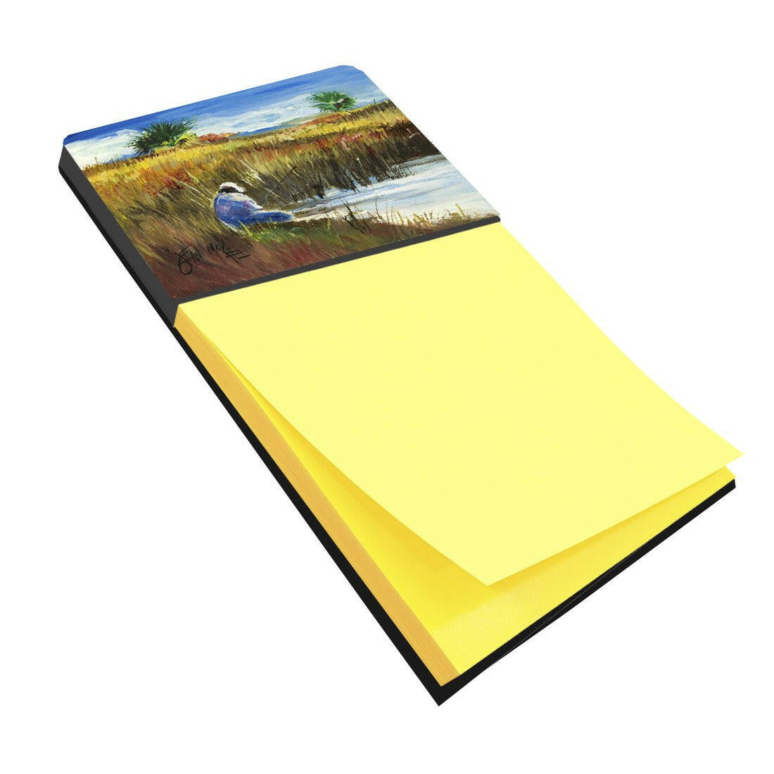 Fisherman on the Bank Watercolor Sticky Note Holder Refillable Dispenser Desk Accessory 3x3 Pad Gift