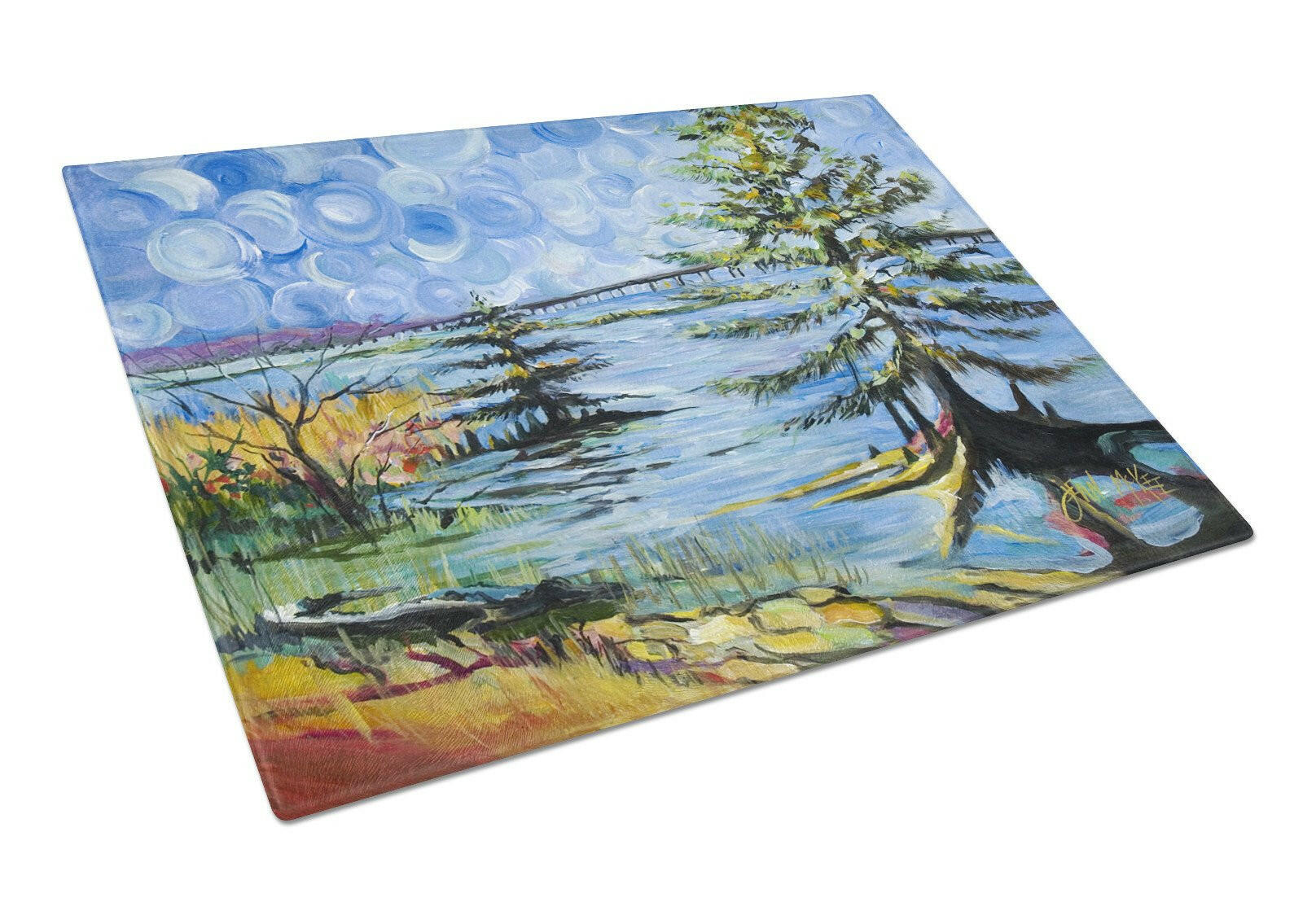 Life on the Causeway Cutting Board Tempered Glass Kitchen Cutting Surface, Heat Resistant Chopping, Non-Slip Feet, Food Prep & Serving