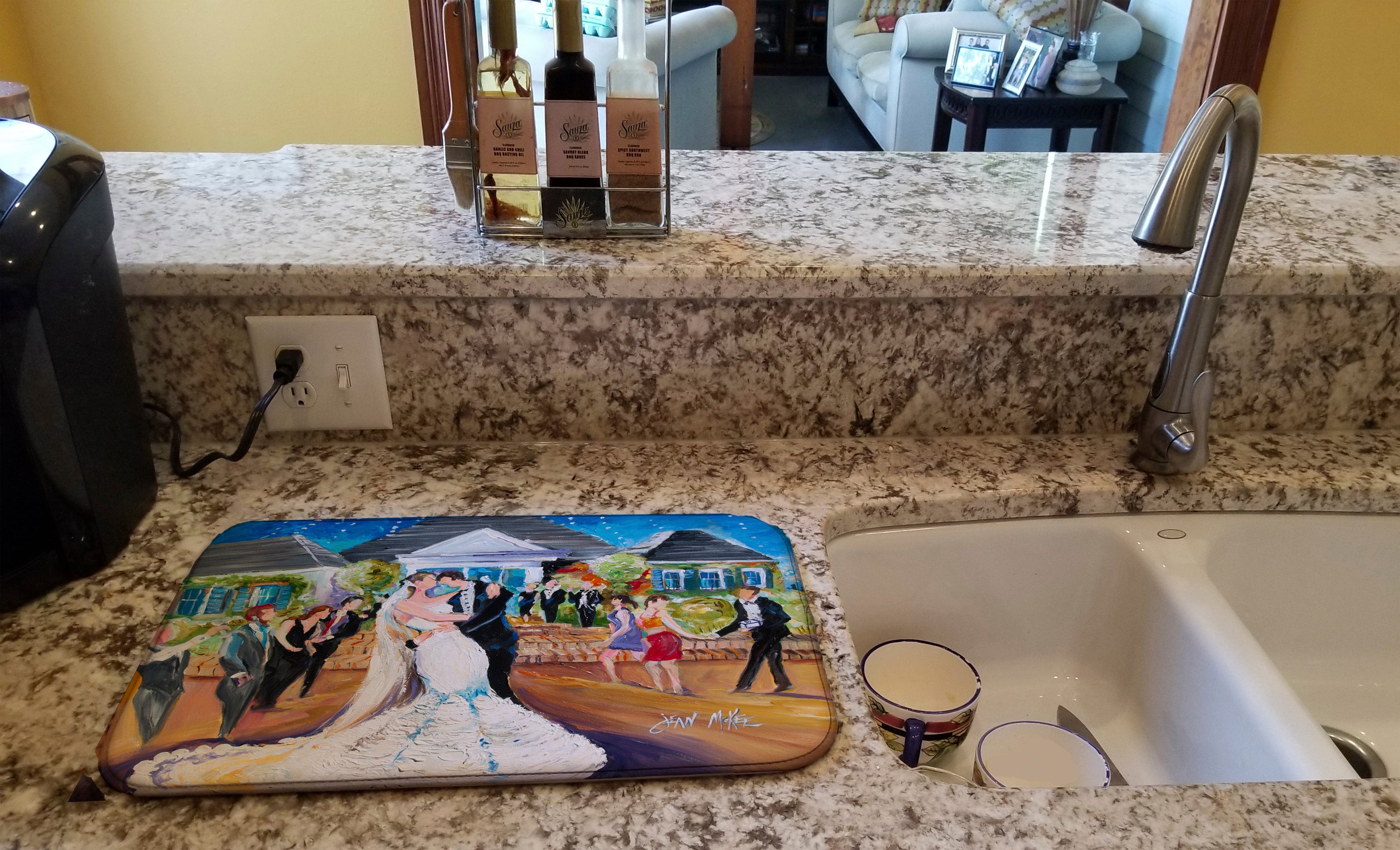 Our Wedding Day Dish Drying Mat Absorbent Dish Drying Mat Pad for Kitchen Counter Dish Drainer Mat for Countertop, 14 x 21", Multicolor
