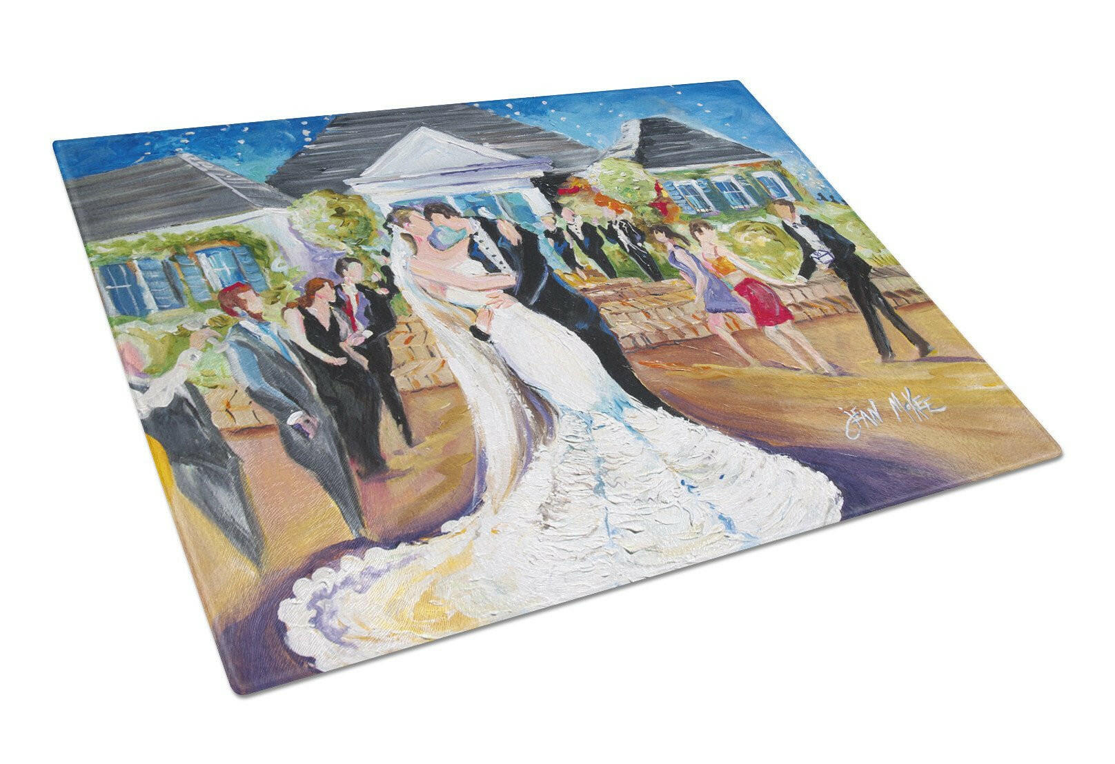 Our Wedding Day Cutting Board Tempered Glass Kitchen Cutting Surface, Heat Resistant Chopping, Non-Slip Feet, Food Prep & Serving