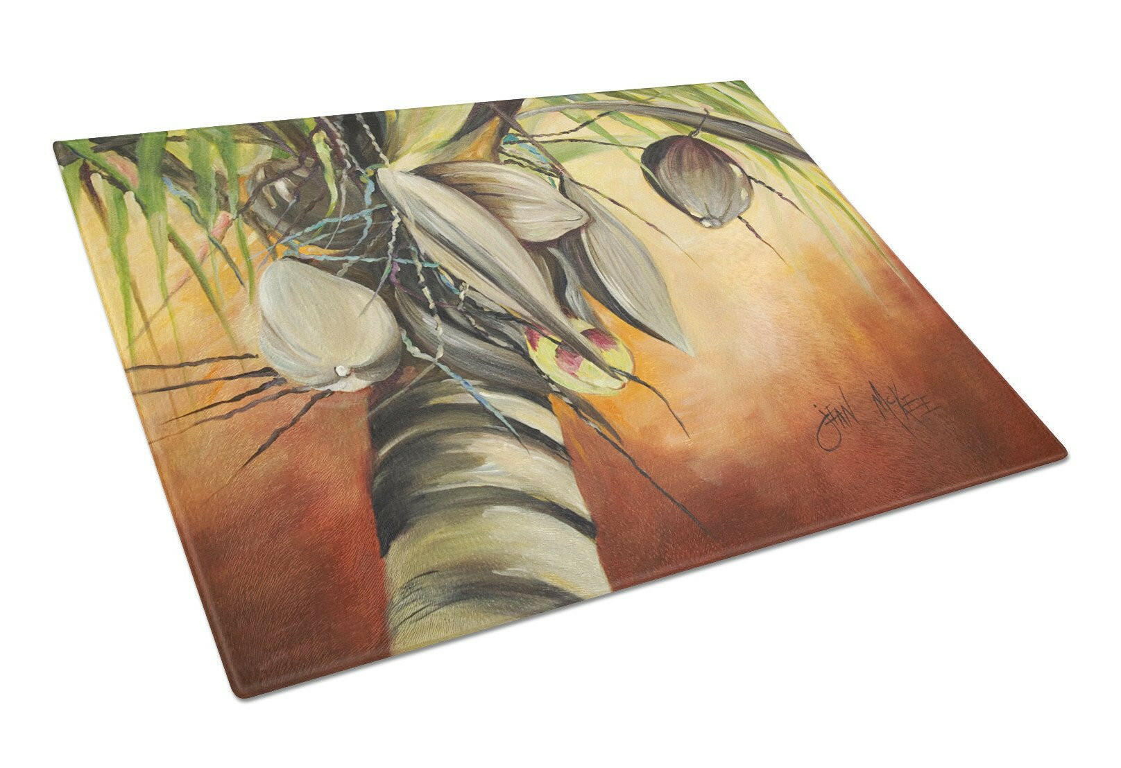 Coconut Tree Cutting Board Tempered Glass Kitchen Cutting Surface, Heat Resistant Chopping, Non-Slip Feet, Food Prep & Serving