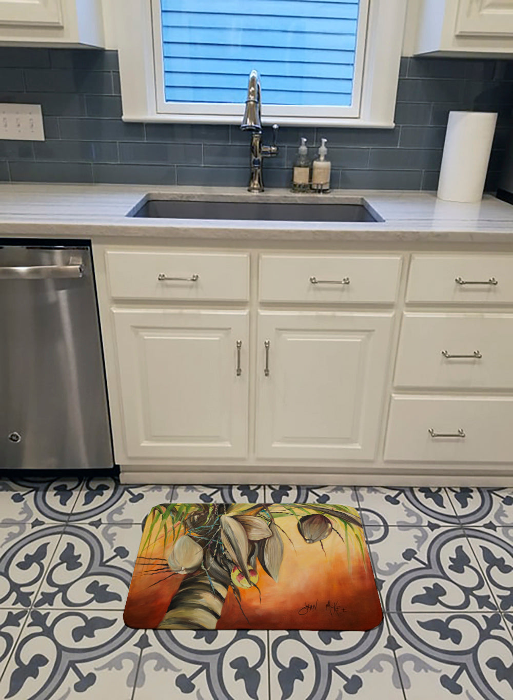 Coconut Tree Memory Foam Kitchen Mat Machine Washable Anti-Fatigue Cushion Comfort Bath or Kitchen Rug