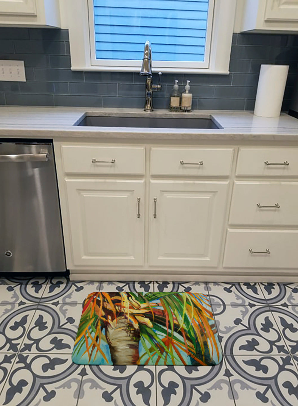 Orange Top Palm Tree Memory Foam Kitchen Mat Machine Washable Anti-Fatigue Cushion Comfort Bath or Kitchen Rug