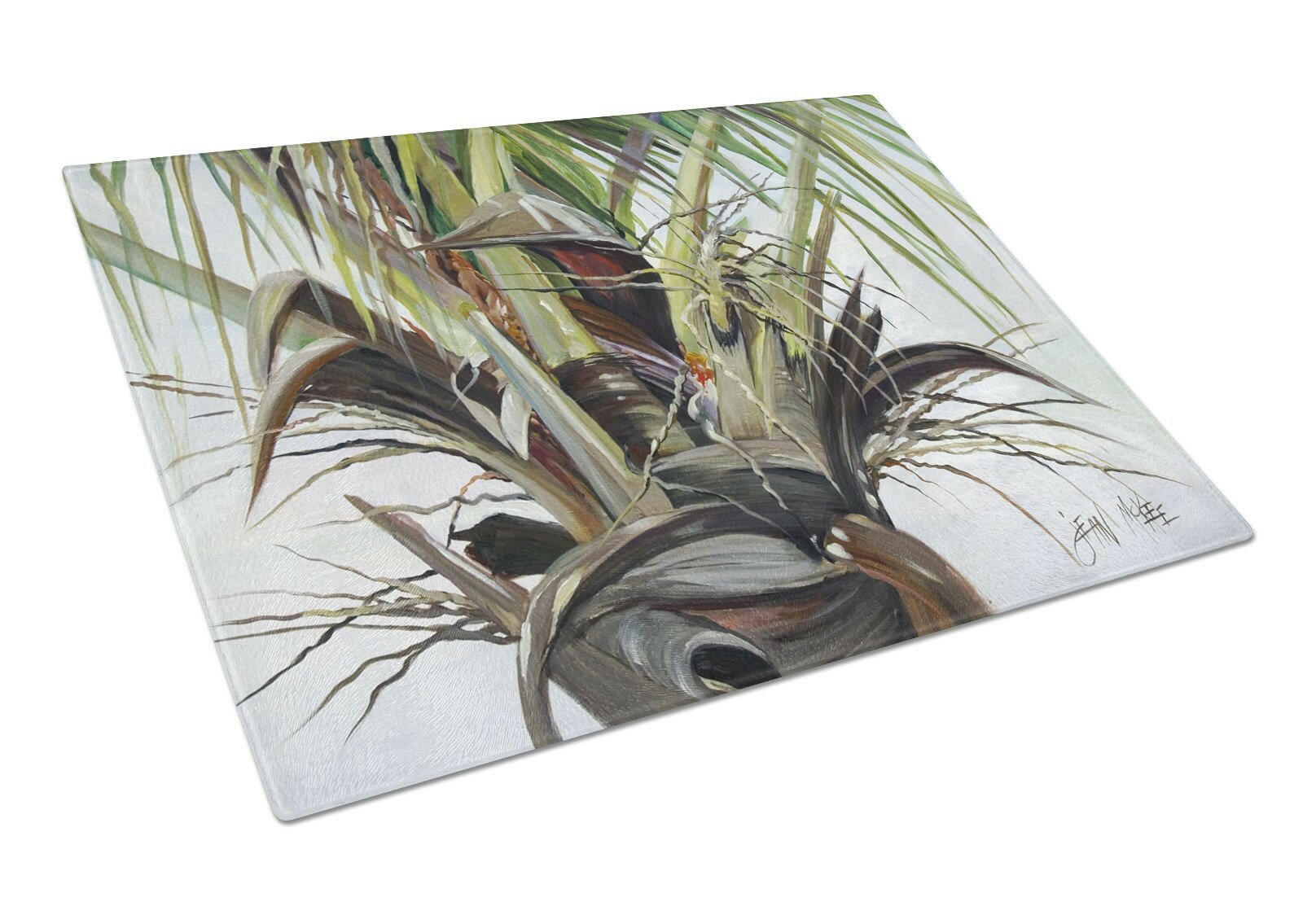 Top Palm Tree Cutting Board Tempered Glass Kitchen Cutting Surface, Heat Resistant Chopping, Non-Slip Feet, Food Prep & Serving