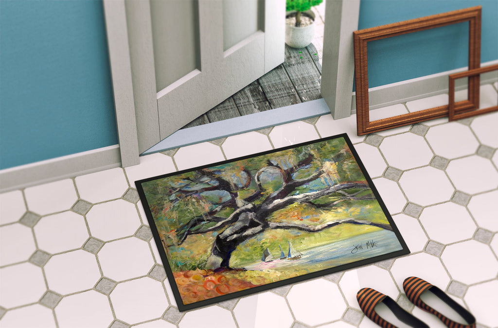 Oak Tree on the Bay with Sailboats Doormat Indoor Outdoor 24H X 36W Front Door Mat Rugs for Entryway, Non Slip Washable Low Pile,