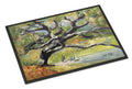 Oak Tree on the Bay with Sailboats Doormat Indoor Outdoor 18H X 27W Front Door Mat Rugs for Entryway, Non Slip Washable