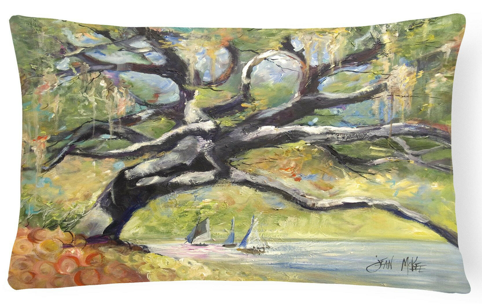 Oak Tree on the Bay with Sailboats Decorative Throw Pillow 12x16 Indoor Outdoor Accent Cushion, Fabric Cover with Insert for Sofa, Bed, Porch & Living Room