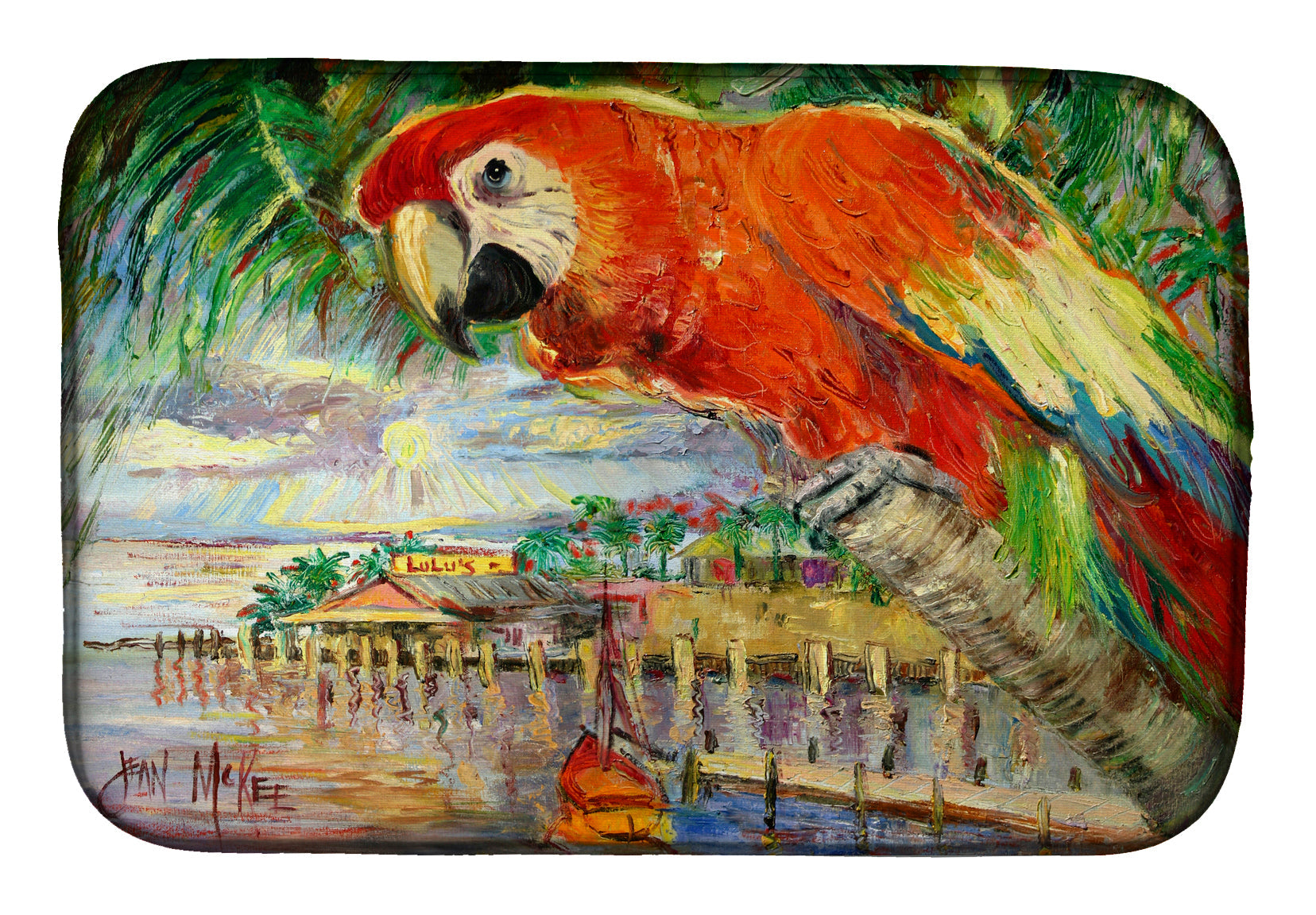Red Parrot at Lulu's Dish Drying Mat Absorbent Dish Drying Mat Pad for Kitchen Counter Dish Drainer Mat for Countertop, 14 x 21", Multicolor