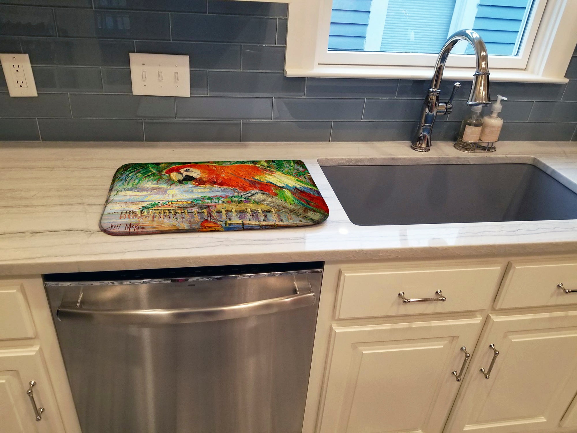 Red Parrot at Lulu's Dish Drying Mat Absorbent Dish Drying Mat Pad for Kitchen Counter Dish Drainer Mat for Countertop, 14 x 21", Multicolor