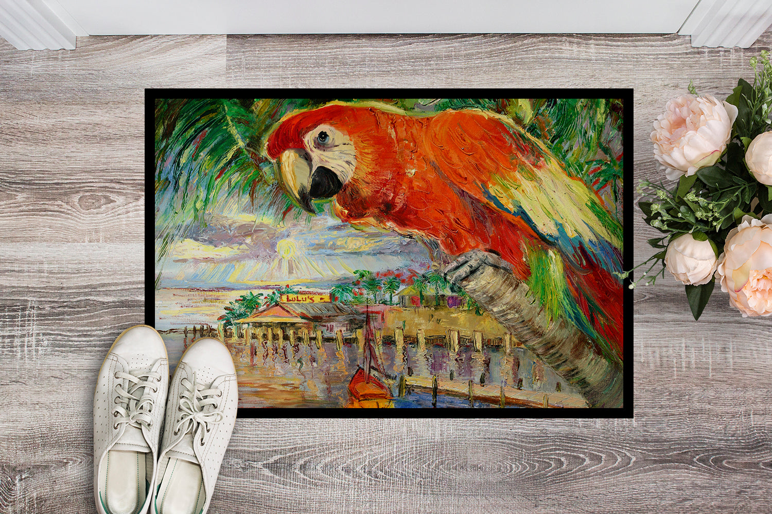 Red Parrot at Lulu's Doormat Indoor Outdoor 24H X 36W Front Door Mat Rugs for Entryway, Non Slip Washable Low Pile,