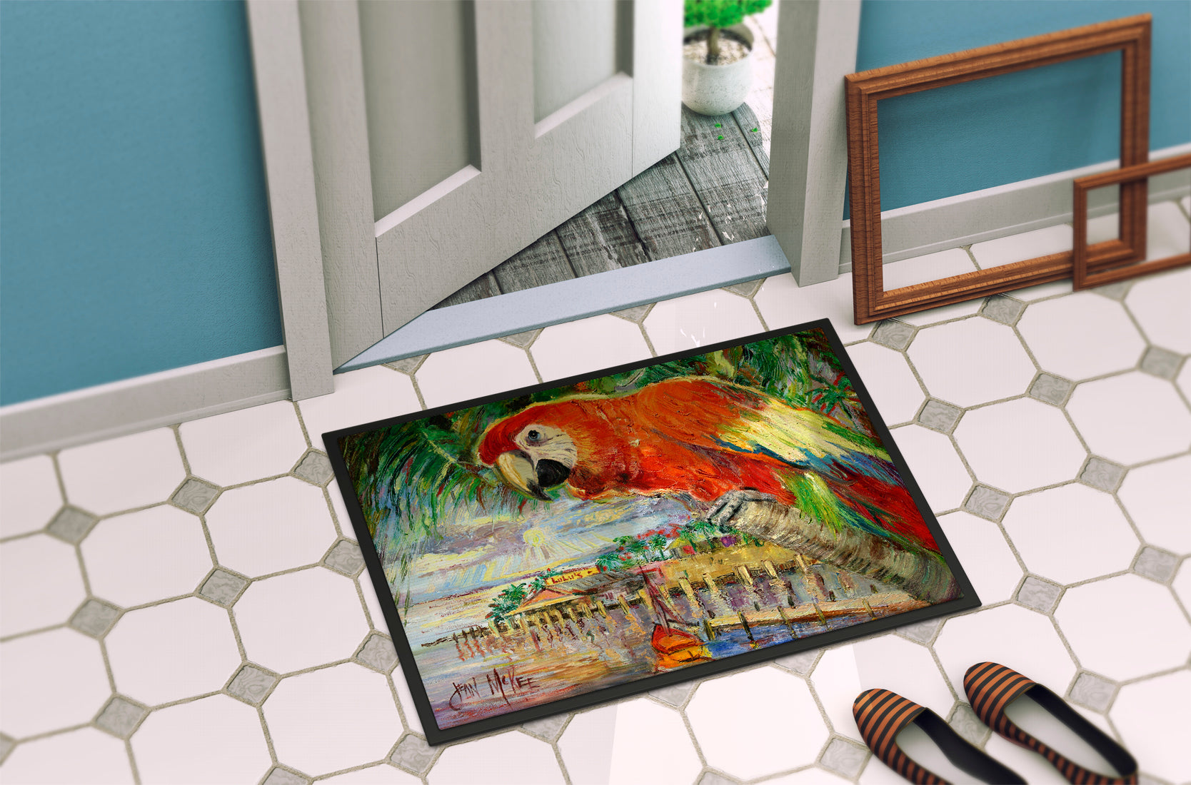 Red Parrot at Lulu's Doormat Indoor Outdoor 24H X 36W Front Door Mat Rugs for Entryway, Non Slip Washable Low Pile,