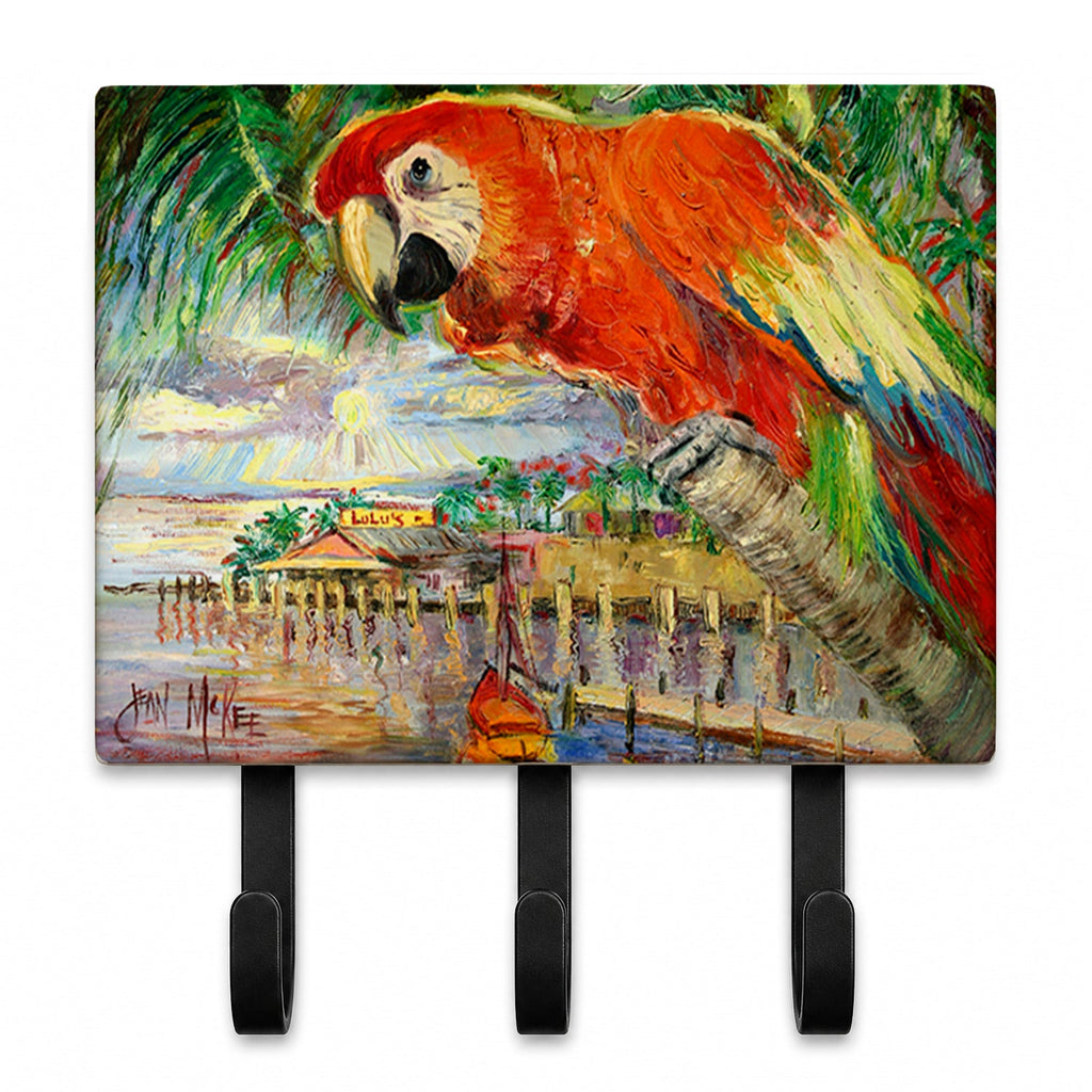 Red Parrot at Lulu's Leash or Key Holder Wall Hooks, Coat Rack Wall Mount, for Hanging Keys, Towels, Aprons, Leashes