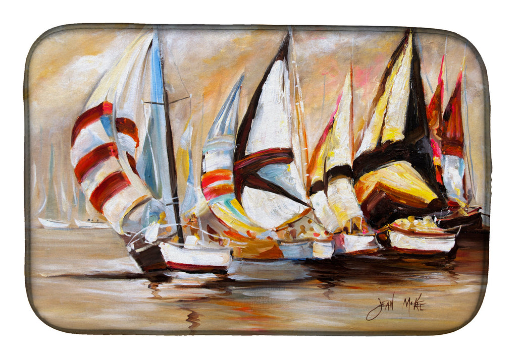 Boat Binge Sailboats Dish Drying Mat Absorbent Dish Drying Mat Pad for Kitchen Counter Dish Drainer Mat for Countertop, 14 x 21", Multicolor