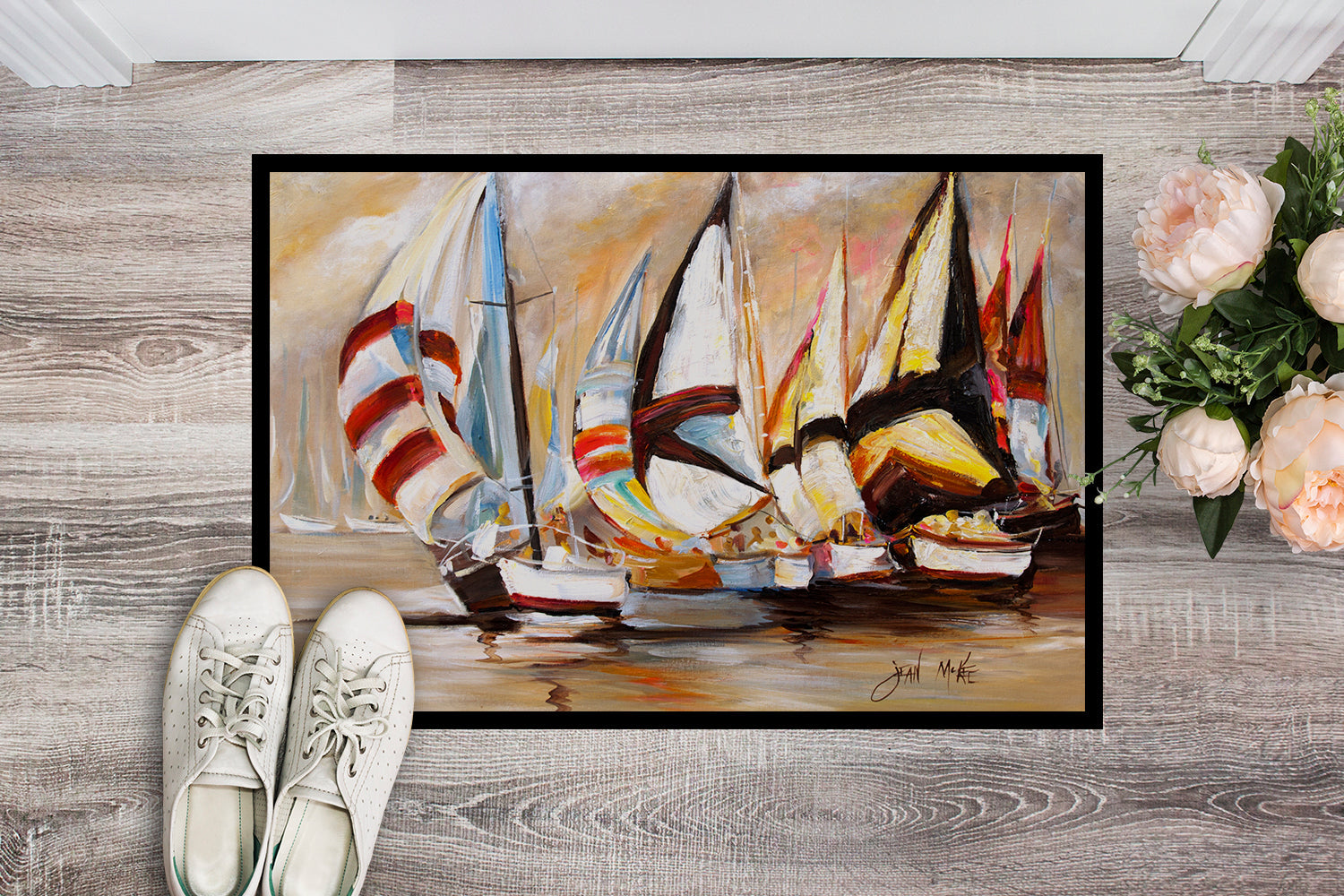 Boat Binge Sailboats Doormat Indoor Outdoor 24H X 36W Front Door Mat Rugs for Entryway, Non Slip Washable Low Pile,