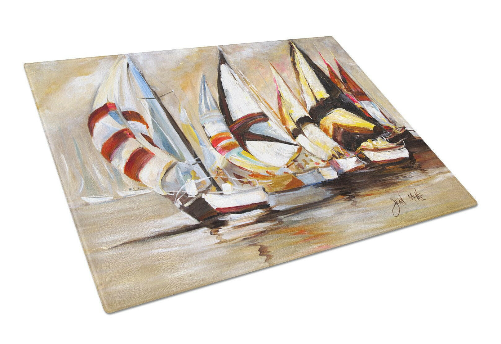 Boat Binge Sailboats Cutting Board Tempered Glass Kitchen Cutting Surface, Heat Resistant Chopping, Non-Slip Feet, Food Prep & Serving