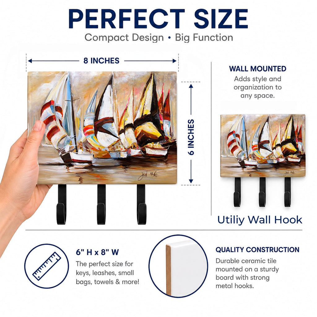Boat Binge Sailboats Leash or Key Holder Wall Hooks, Coat Rack Wall Mount, for Hanging Keys, Towels, Aprons, Leashes